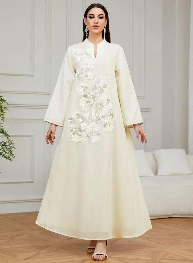 Take Two Women Beige Sequin Embroidered Jalabiya